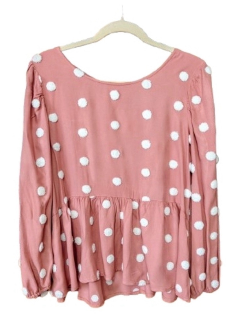 NWOT Altar’d State Mauve and White Polka Dot Peplum Top Button Back Medium